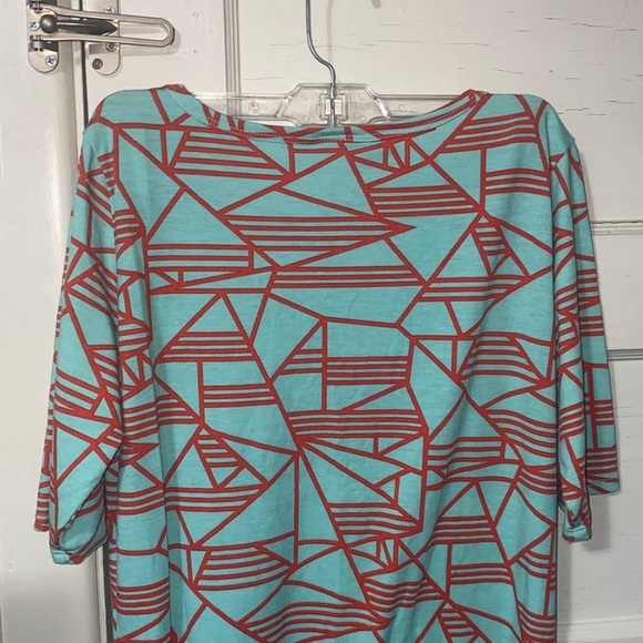 LuLaRoe Teal & Orange Geometric Shapes Julia Midi Dress - Picture 3 of 6
